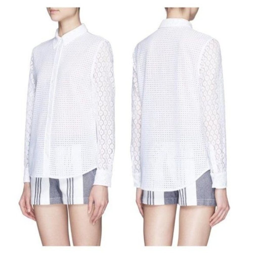 Equipment Brett Lace Eyelet Combo Button BlouseTop